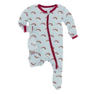Kickee Pants Baby Bamboo Print Zip Footie Spring Sky Rainbows. 3-6 Months.